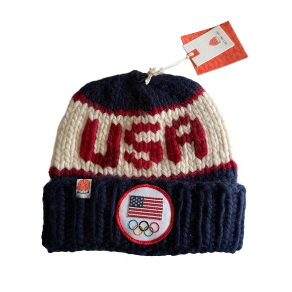 Team USA Olympic Knit Hat By Sh*t That I knit (Stik) Navy/Red/White  Wool Peru W - Picture 1 of 8